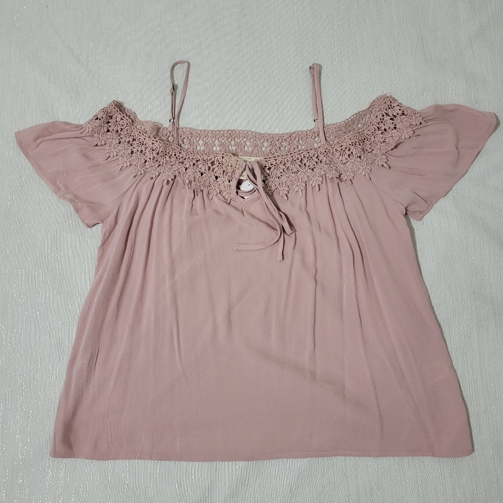 NWT Light Pink, Lace Cold Shoulder Top